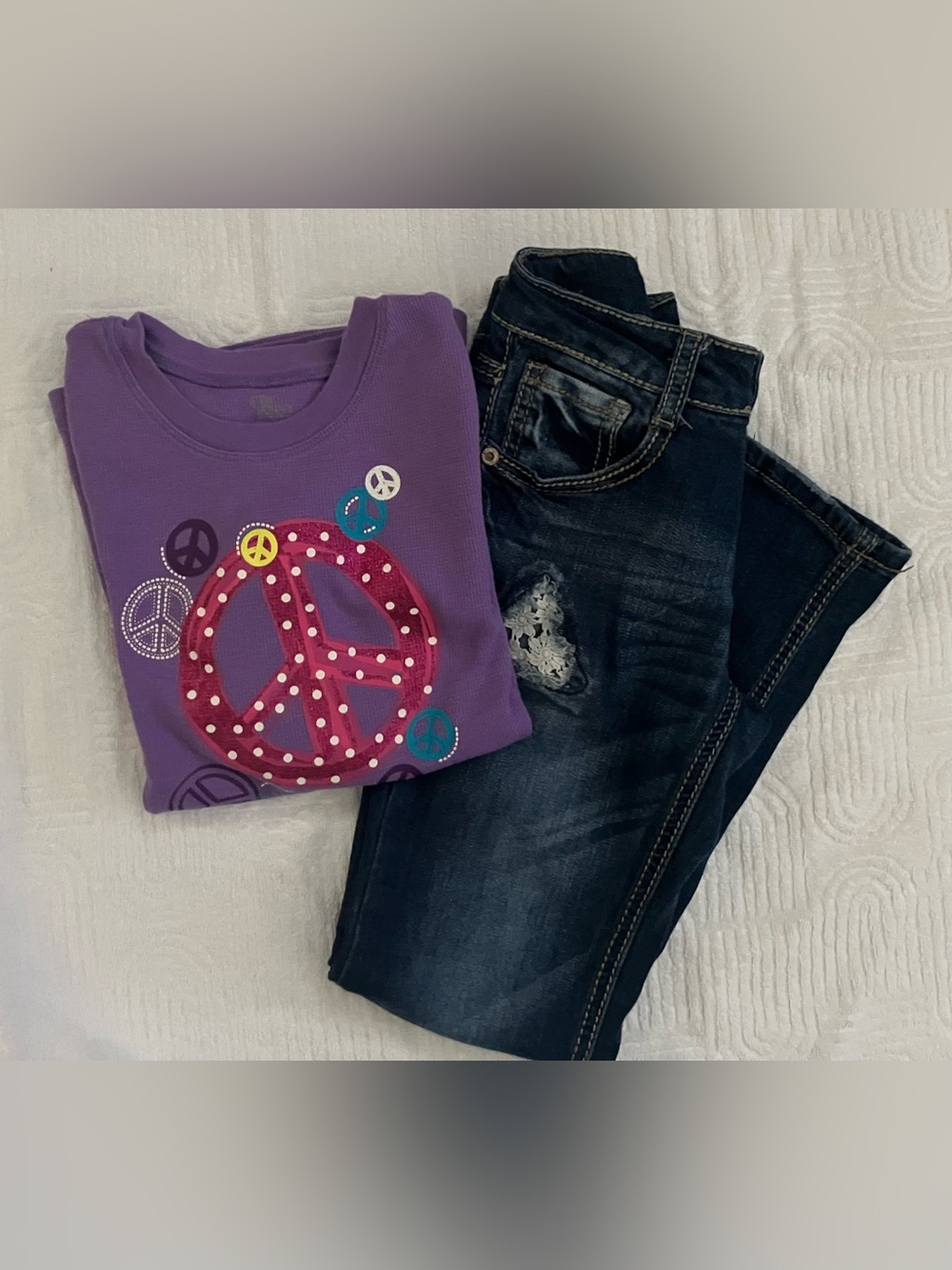 The Children's Place Purple Waffle Knit Top & Imperial Star Jeans Outfit -Size 8